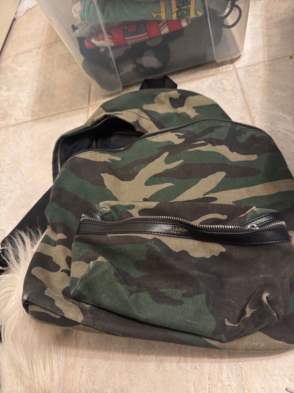 Saint Laurent Camouflage Canvas Backpack - Green, Black
